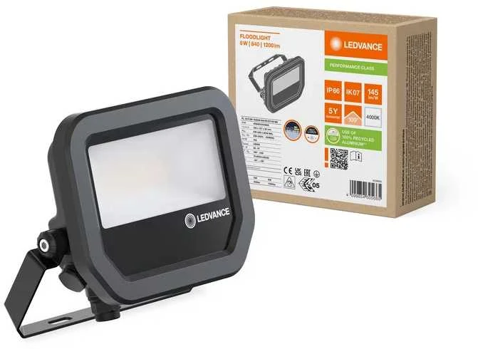 Ledvance 6-8W LED prožektorius FL 10 GEN4, juodas, 4000K, IP66