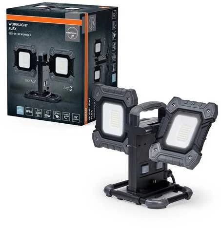 Ledvance 60W LED prožektorius su stovu WORKLIGHT VALUE, juodos/pilkos sp., 6500K, IP65
