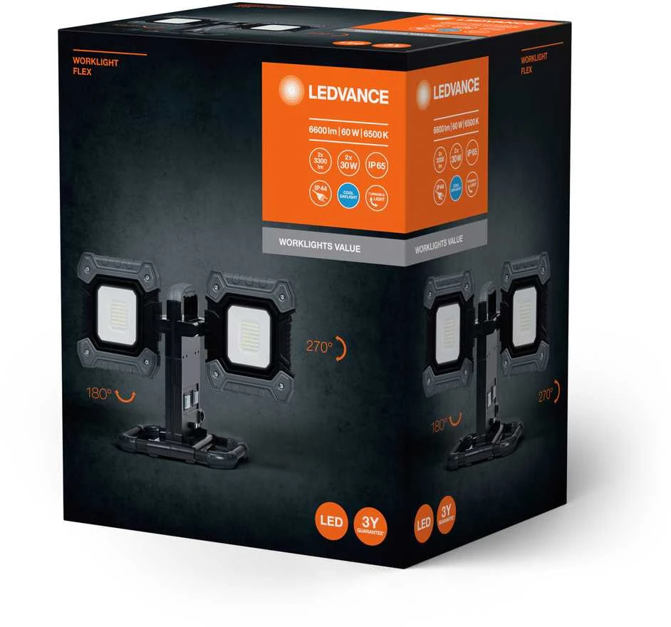 Ledvance 60W LED prožektorius su stovu WORKLIGHT VALUE, juodos/pilkos sp., 6500K, IP65