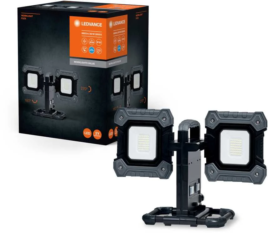 Ledvance 60W LED prožektorius su stovu WORKLIGHT VALUE, juodos/pilkos sp., 6500K, IP65