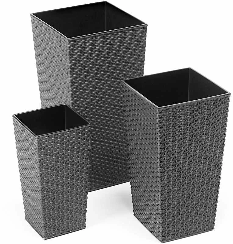 Gėlių vazonas Lamela Rattan 576-50, plastikinis, pilkos spalvos.