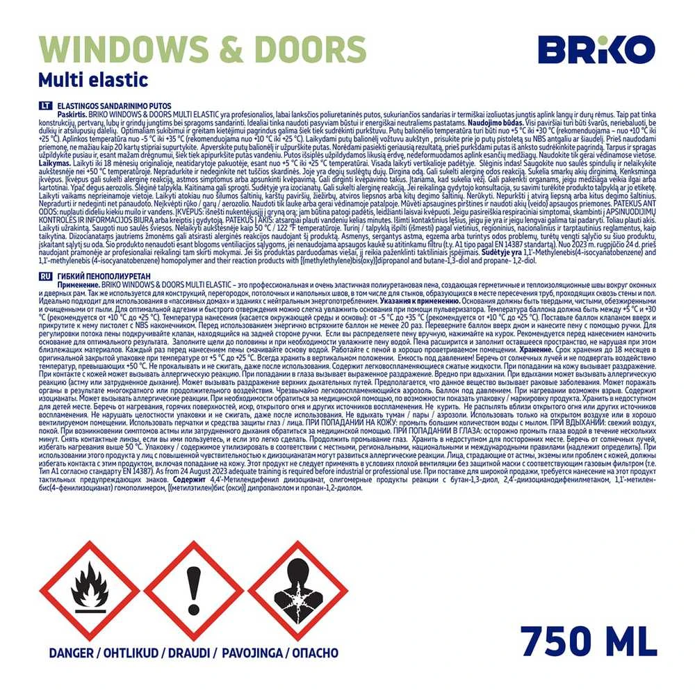 Putas Briko Windows&Doors Elastic, 750 ml, 790 g