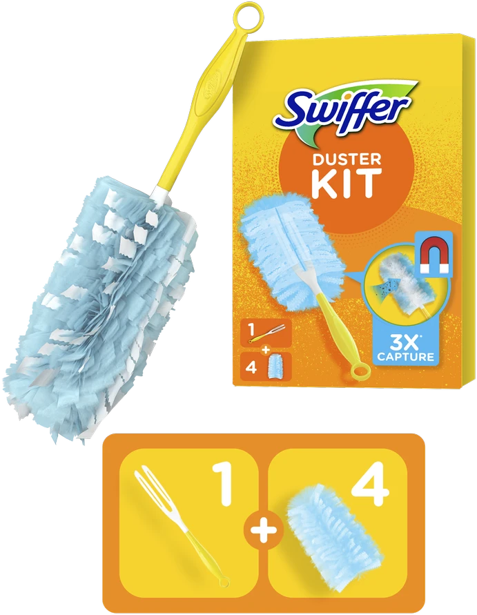Swiffer Duster Starter Kit Dulkių šepetėlis + šluostelės, 4 vnt
