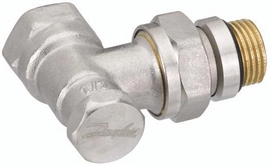 Radiatoriaus vožtuvas Danfoss, uždaromasis/kampinis, 1/2 colio - išorinis sriegis, 1/2 colio - vidinis sriegis