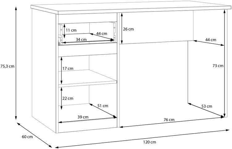 Fiber Mounts DESK BROWN 60X120X75.3