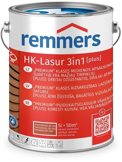 Lazūriniai dažai Remmers HK-Lasur 3in1 [plus] Raudonmedis RC-565 5 l