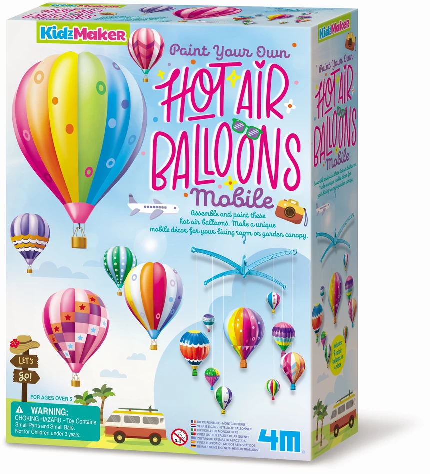 Žaislinis dažymo rinkinys, karuselė 4M KidzMaker Paint Your Own Hot Air Balloons, įvairių spalvų