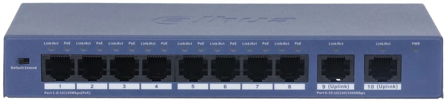 Šakotuvas Dahua Technology PoE S3010-8ET2GT-90 network switch Unmanaged Fast Ethernet (10/100) Power over Ethernet (PoE) Desktop/Wall-Mounting Mėlyna