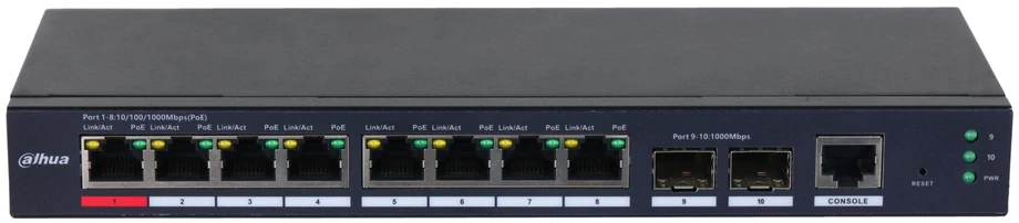 Šakotuvas Dahua Technology PoE S4210-8GT-110 network switch Managed L2 Gigabit Ethernet (10/100/1000) Power over Ethernet (PoE) Desktop/Wall-Mounting