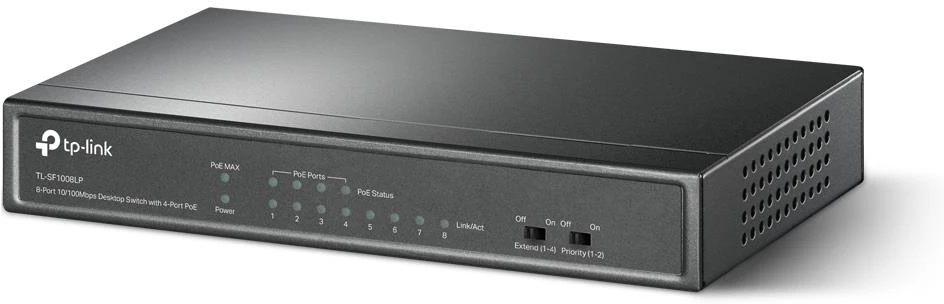 Šakotuvas TP-LINK - Jungiklis - TL-SF1008LP - Nevaldomas - Darbalaukis - 10/100 Mbps ,RJ-45, jungtys kiekis 8 - Maitinimas per