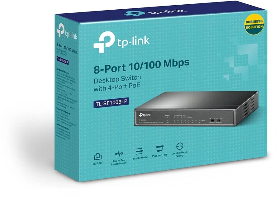 Šakotuvas TP-LINK - Jungiklis - TL-SF1008LP - Nevaldomas - Darbalaukis - 10/100 Mbps ,RJ-45, jungtys kiekis 8 - Maitinimas per