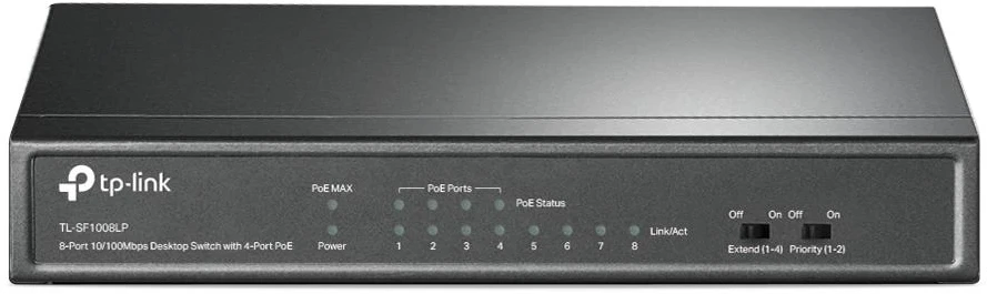 Šakotuvas TP-LINK - Jungiklis - TL-SF1008LP - Nevaldomas - Darbalaukis - 10/100 Mbps ,RJ-45, jungtys kiekis 8 - Maitinimas per