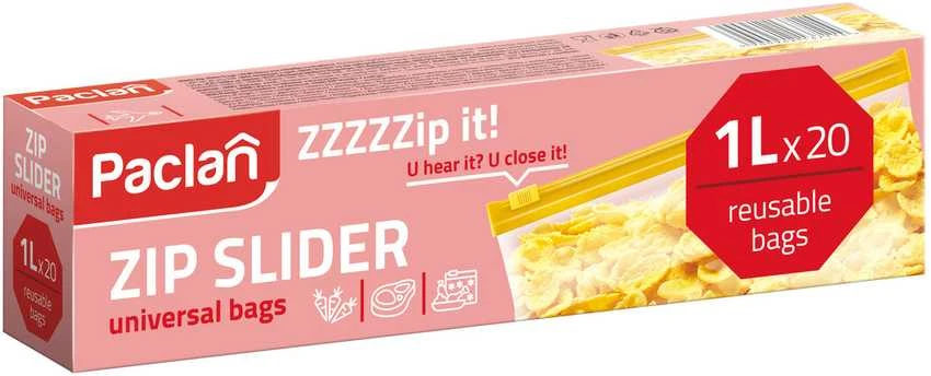 Užspaudžiami šaldymo maišeliai Paclan Universal, 1 l, skaidri sp., 20 vnt.