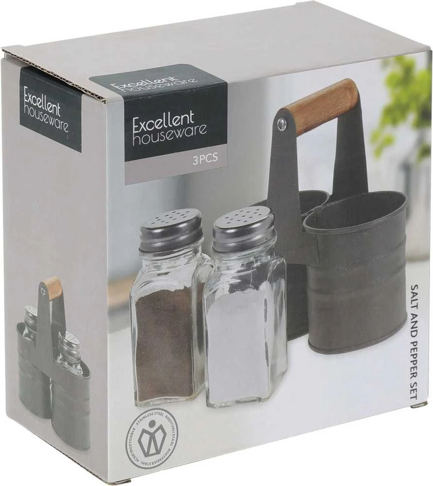 Excellent Houseware Druskinė ir pipirinė su stovu 3 vnt.