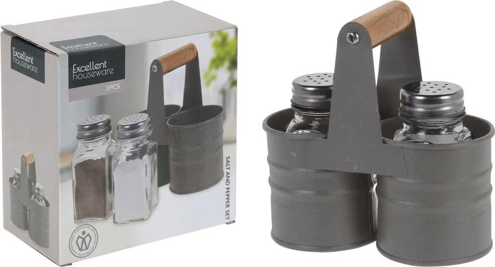 Excellent Houseware Druskinė ir pipirinė su stovu 3 vnt.