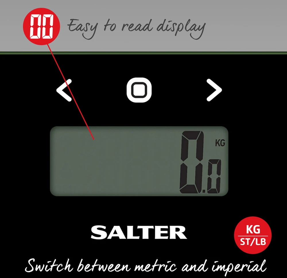 Salter 9150 BFEU12 Glass Analyser Bathroom Scales, Juodas