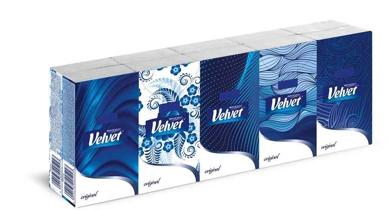 Vienkartinės nosinaitės Velvet. 4 sl. 10 vnt.