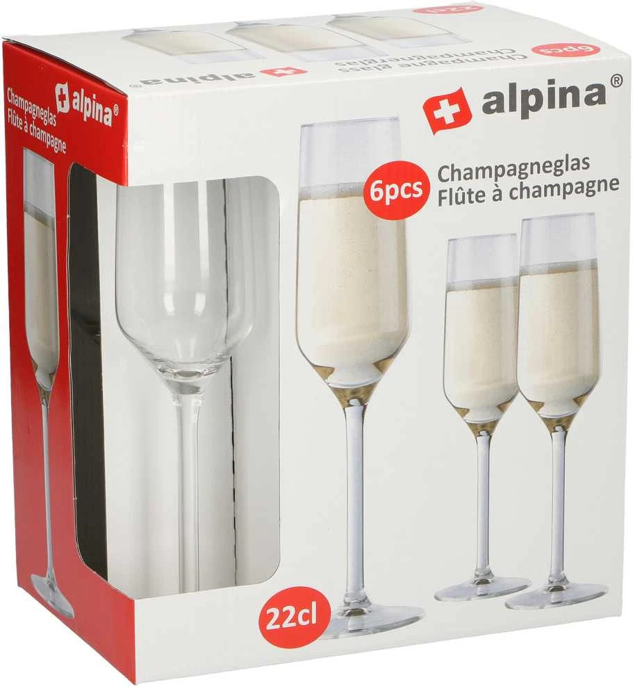 Šampano taurių rinkinys Alpina, stiklinės, 0.22 l, 6 vnt.