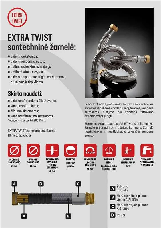 Lanksti žarna Tucai S. A., Extra Twist Codo, I1''-I1'', 50cm