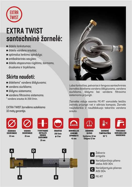 Santehnikas šļūtene Tucai S.A. Extra Twist, S1''–S1'', 80 cm