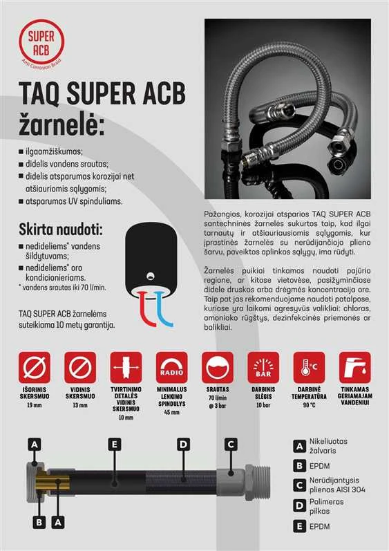 Santehnikas šļūtene Tucai S.A. Super ACB, S1/2''-S1/2", 80 cm