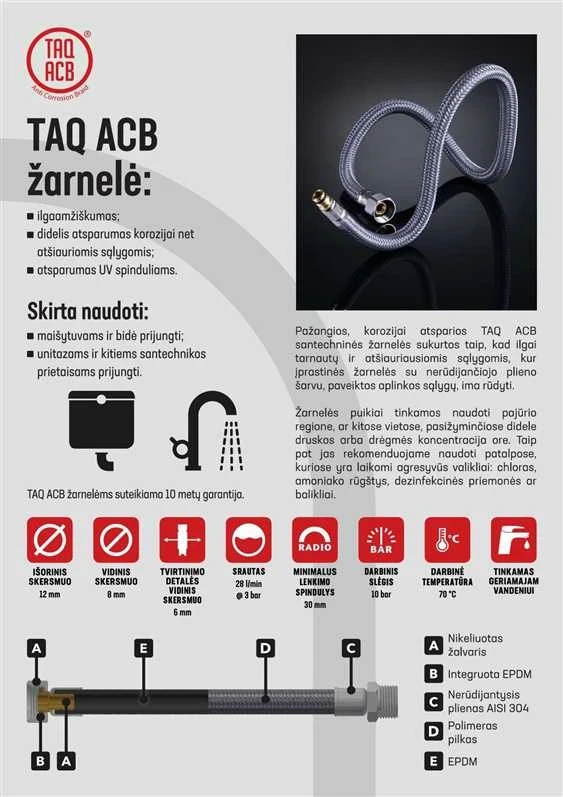 Santehnikas šļūtene Tucai S.A. Taq ACB, V3/8''-S1/2", 30 cm