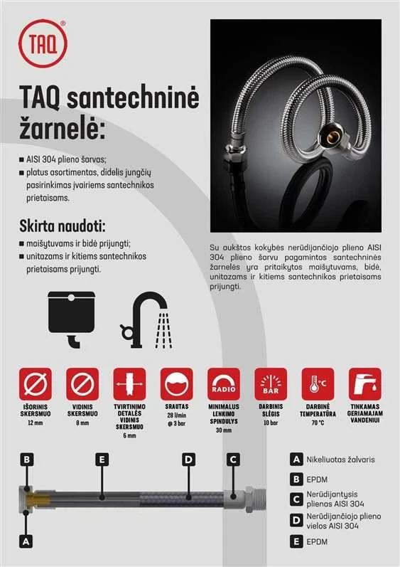 Santehnikas šļūtene Tucai S.A. Taq Fil-Nox, V3/8''-S3/8'', 20 cm