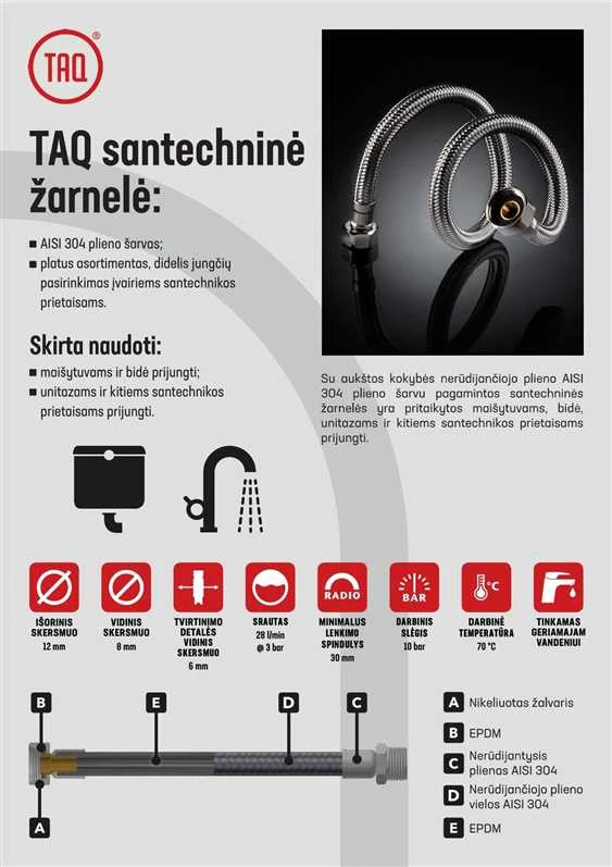 Santehnikas šļūtene Tucai S.A. Taq Fil-Nox, V3/8''-S1/2", 30 cm