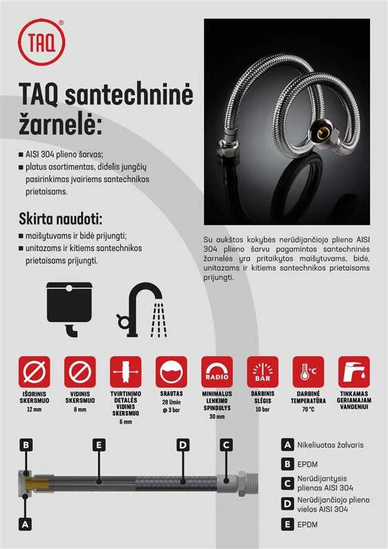 Santechninė žarnelė Tucai Taq Fil-Nox, V3/8”-V3/8″, 50 cm