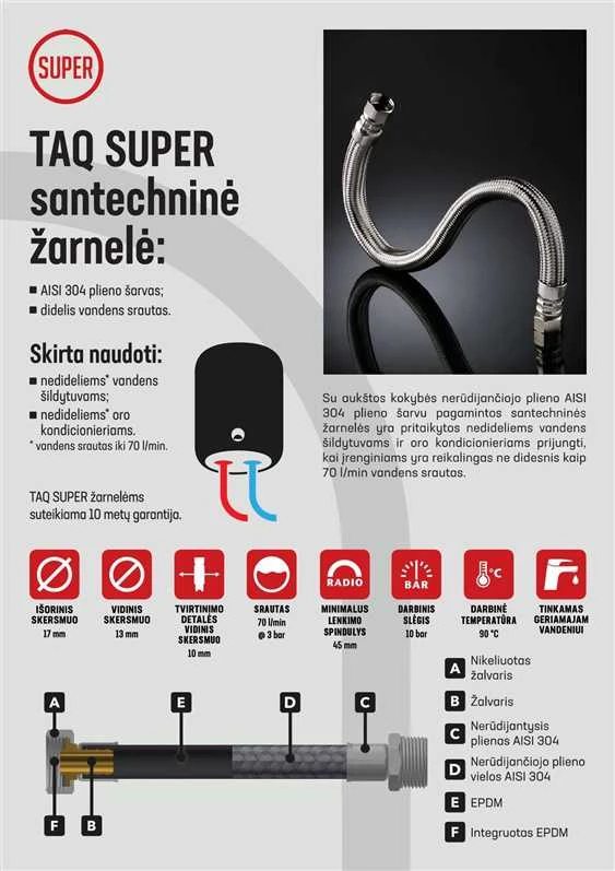 Santechninė žarnelė Tucai S.A. Taq Super, V3/4"-V3/4, 80 cm