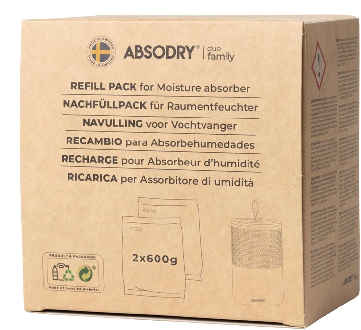 Sausintuvas Drėgmės sugėriklio papildymas Absodry 2 x 600 g, bekvapis, 25 m², 1200 g