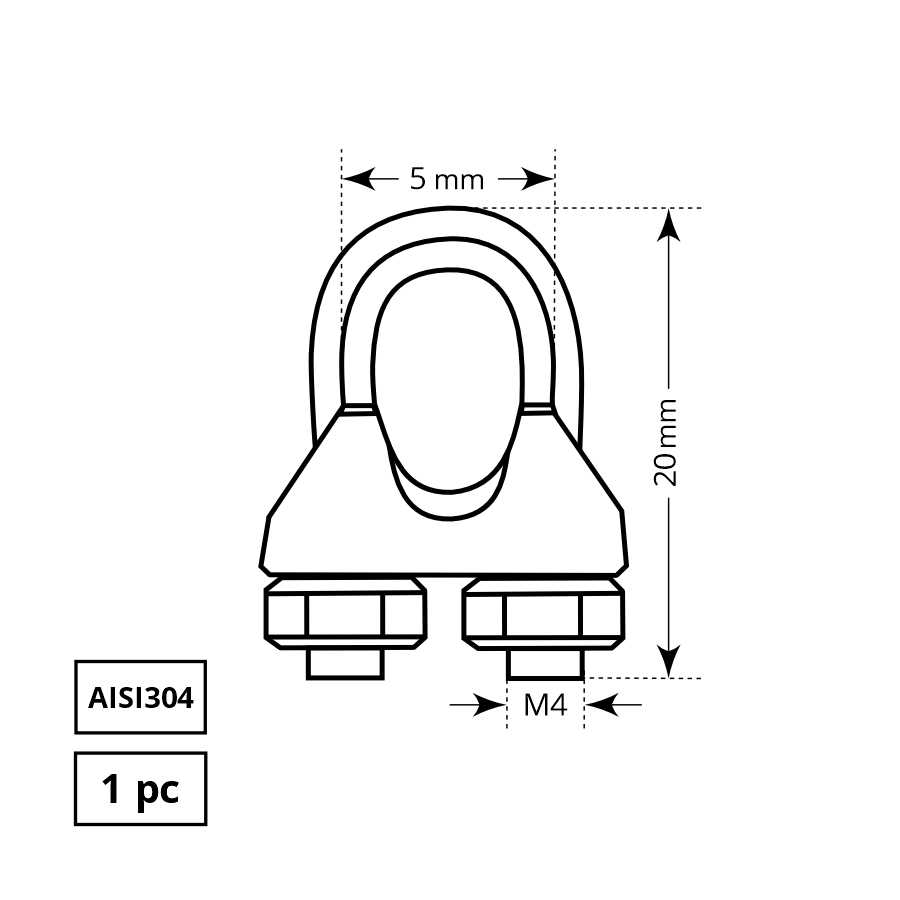 Lyno suspaudiklis Haushalt, AISI304, 1DD, 3 mm