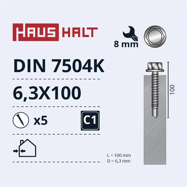 Savisriegiai Haushalt, DIN 7504K, 6.3 x 100 mm, 5 vnt.