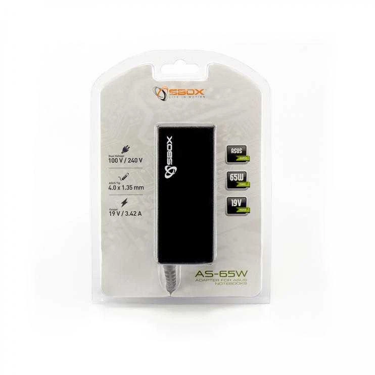 Asus SBOX Power Adapteris 65W, 19V/3.42A, Connector 4.0x1.35mm, juodos spalvos (AS-65)