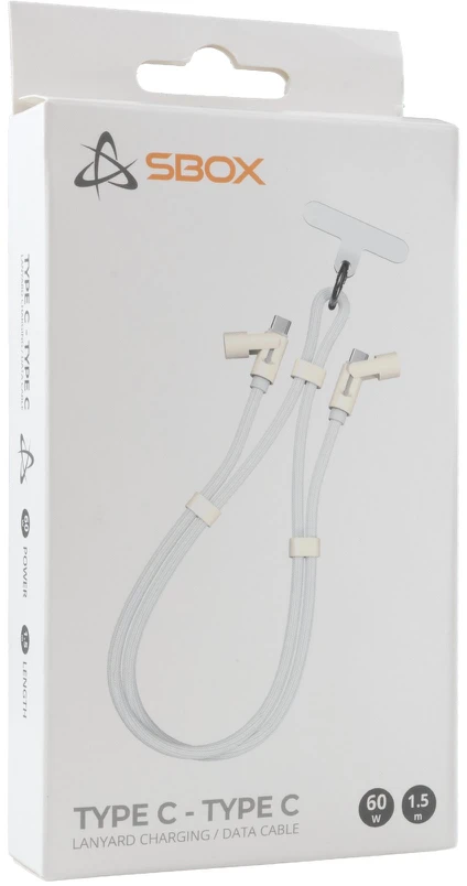 Sbox Baltas USB-C į USB-C virvelinis laidas 1,5 m