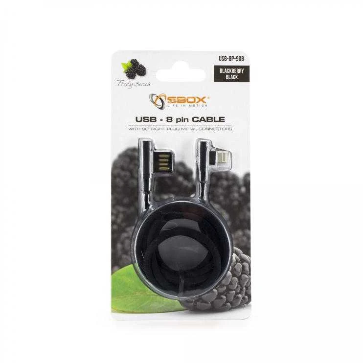 Sbox Technology Sbox USB-8P-90B USB 8 Pin kabelis juodos spalvosberry juodos spalvos