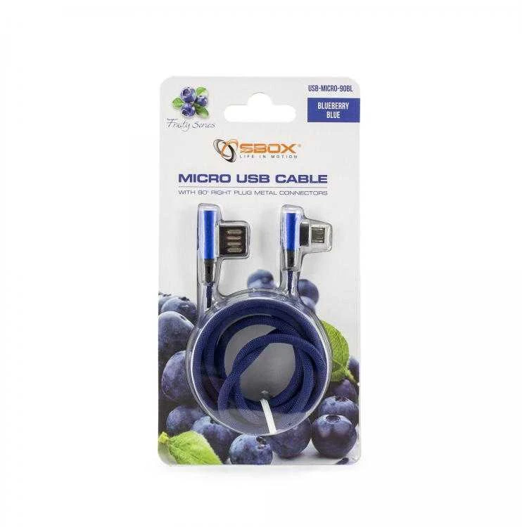 Sbox Technology Sbox USB->Micro USB 90 M/M 1.5m USB-MICRO-90BL mėlynos spalvosberry mėlynos spalvos