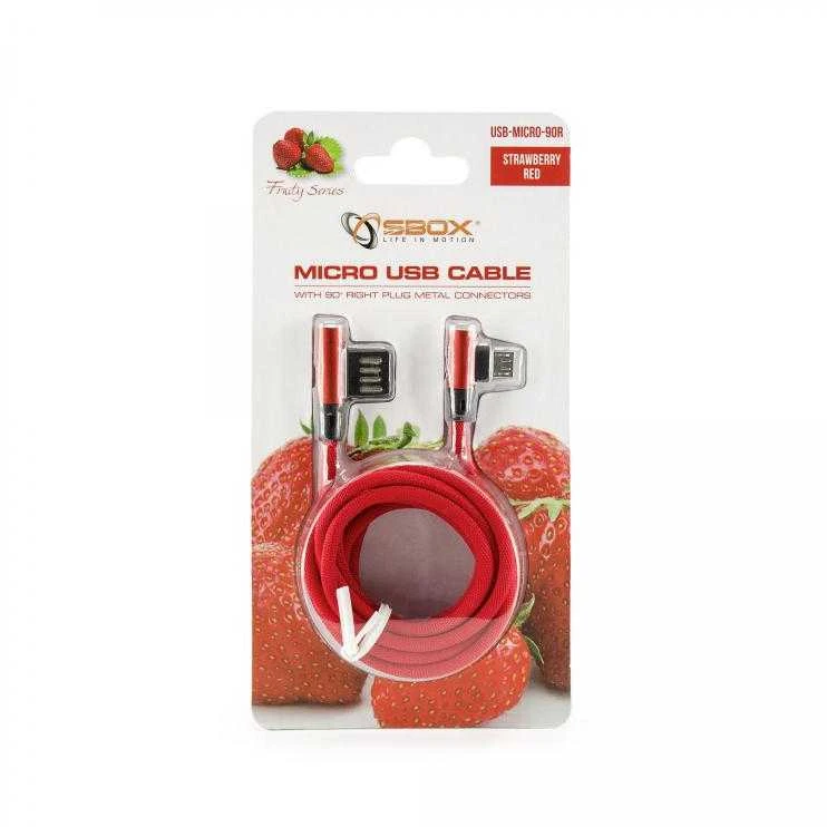 Sbox Technology Sbox USB->Micro USB 90 M/M 1.5m USB-MICRO-90R braškių raudonumo