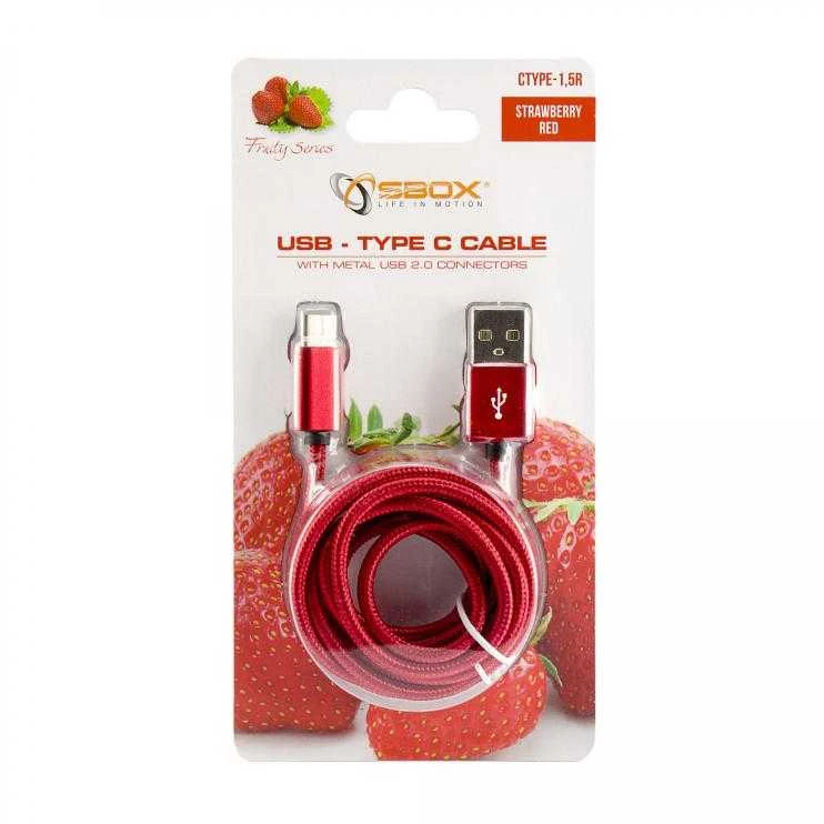 Sbox Technology Sbox USB->Type-C M/M 1.5m CTYPE-1.5R Strawberry raudonos spalvos