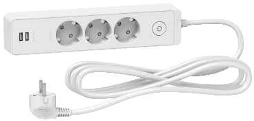SCHNEIDER ELECTRIC UNICA SYSTEM+ EXTENSION CORD - 3M 3X SUKO + 2X USB - Baltas