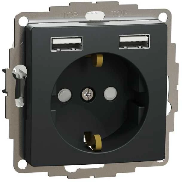 Schneider Electric GN.SCHUKO+USB Juodas ANTHRACITE SEDNA DES