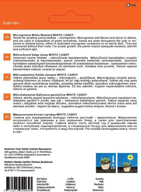 Sėklos Garden Center dygstančios garstyčios Baltas CANDY, 10 g