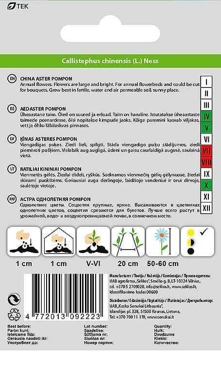 Sėklos Okko kininis astras Pompon, 0.5 g