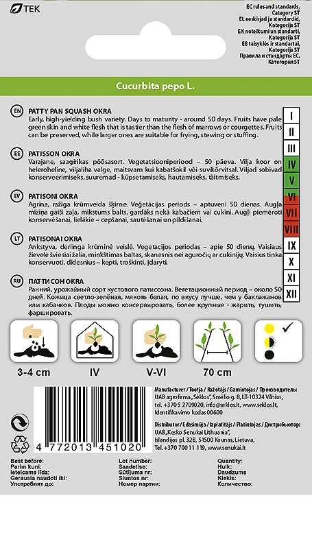 Sėklos Okko, patisonai OKRA, 1 g