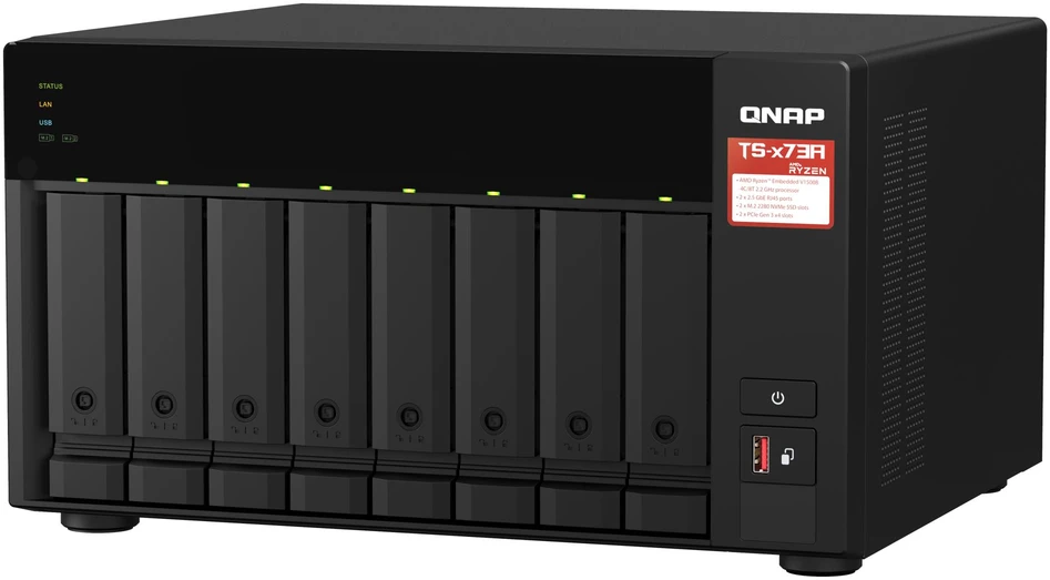 Serveris QNAP | 8 lizdų QTS ir QuTS hero NAS | TS-873A-8G | Iki 8 HDD/SSD su karšto keitimo funkcija | AMD Ryzen | Ryzen V1500B keturių branduolių | Procesoriaus dažnis 2,2 GHz | 8 GB | DDR4
