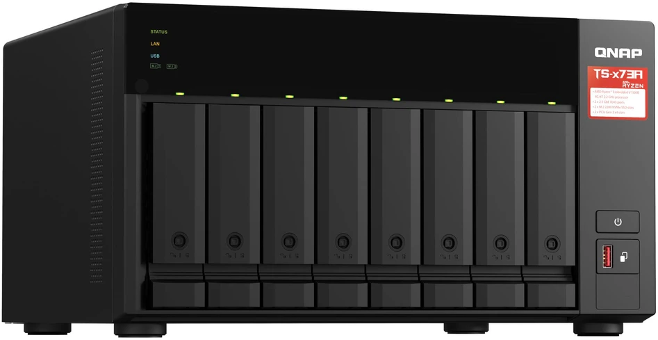 Serveris QNAP | 8 lizdų QTS ir QuTS hero NAS | TS-873A-8G | Iki 8 HDD/SSD su karšto keitimo funkcija | AMD Ryzen | Ryzen V1500B keturių branduolių | Procesoriaus dažnis 2,2 GHz | 8 GB | DDR4