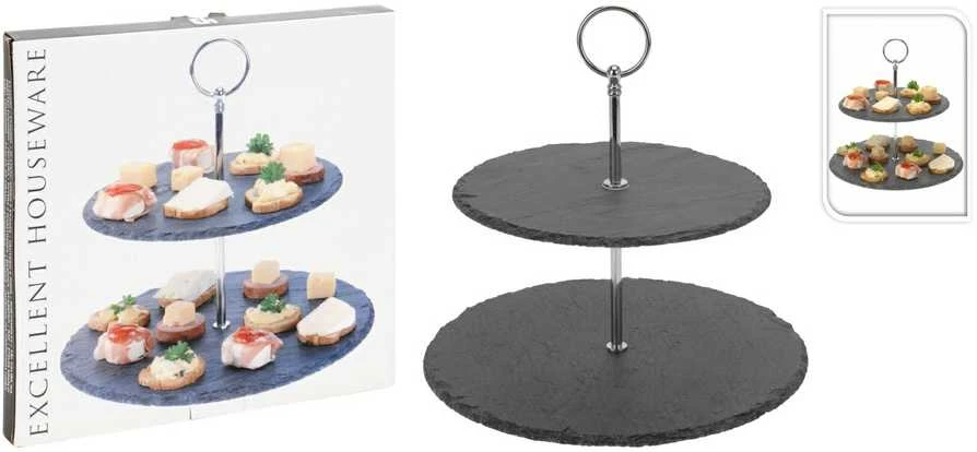 Excellent Houseware Akmens serviravimo lėkštė 2 aukštų 23 cm