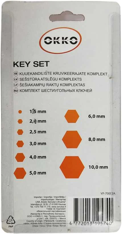 Grąžtas Okko King Tony šešiakampių raktų rinkinys HH F-70002A 9 vnt. 1,5-10