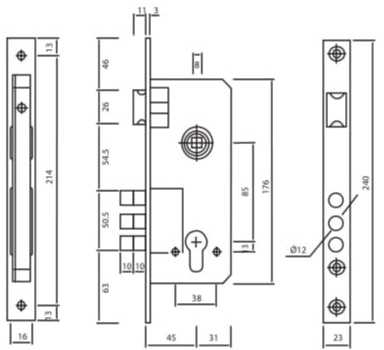 Siba Įleidžiamoji spyna 10152/3MR, dengtas žalvariu, 85 mm/45 mm