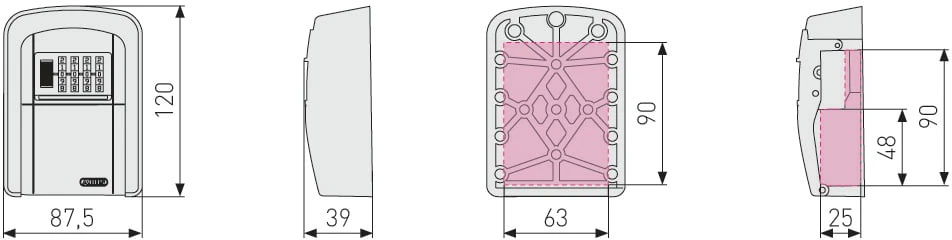 Sieninis raktų seifas Abus, 3.9 x 8.75 x 12 cm, pilka sp.